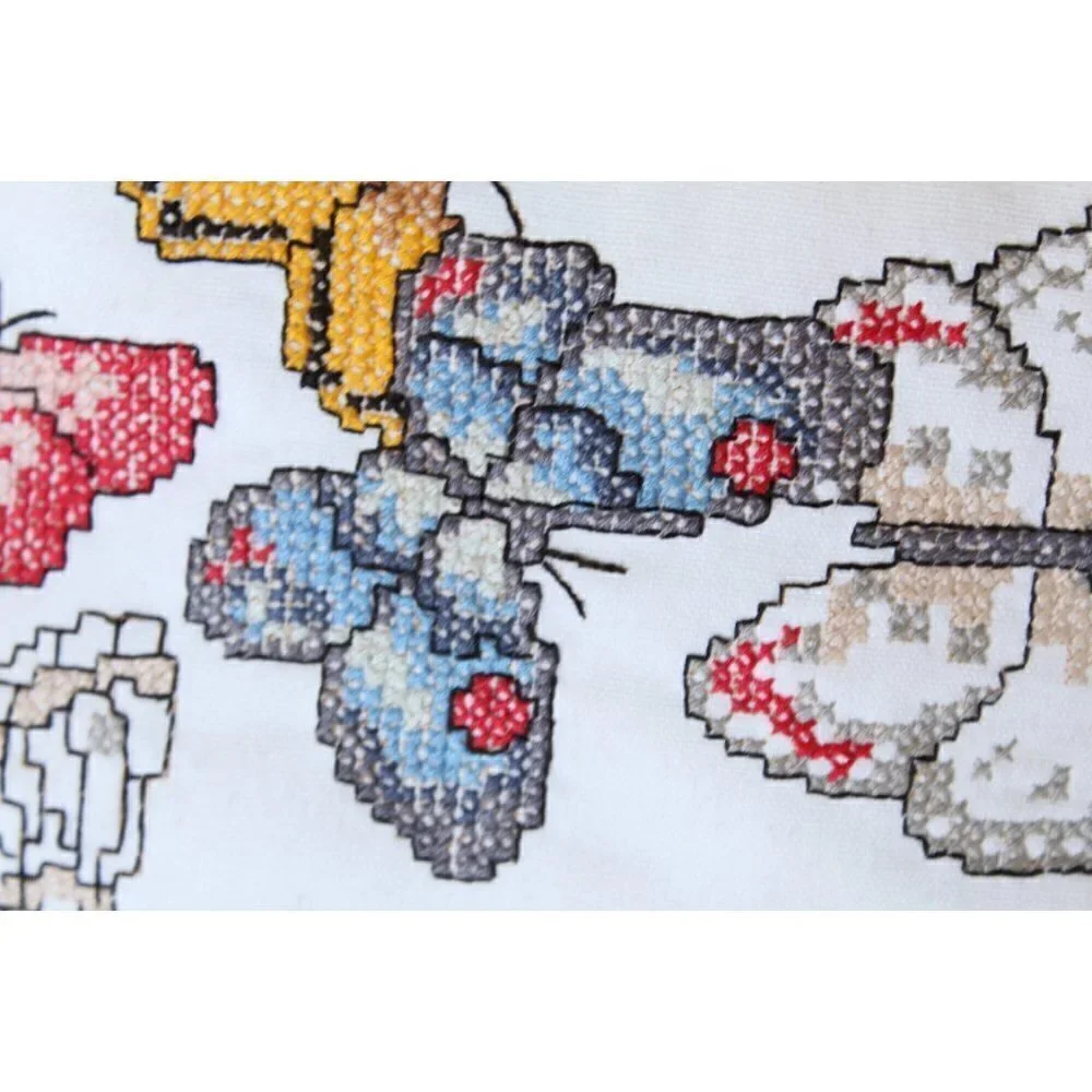 Handmade Butterflies Needlepoint Pillow cross stitch Multicolor Lace edges
